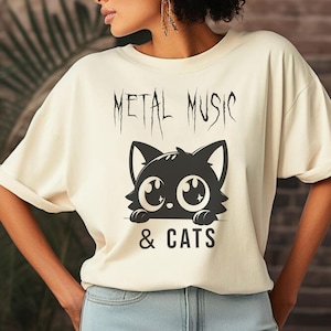 Metal Music & Cats T-shirt - Unisex Metalhead Shirt for the kawaii metalcore. Heavy Metal Band Tee Shirt for rockers. Horns up.