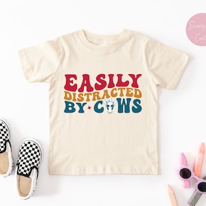 Easily Distracted By Cows Shirt, Gift for Kids, Cow Lover Shirt, Funny Cow Shirt, Farm Lover Shirts, Farm Animal Shirt, Humorous Saying Tees