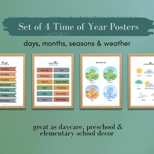 Juego de 4 impresiones artísticas educativas para pared sobre las épocas del año, imprimibles para la educación en el hogar y el aula, decoración preescolar, póster de aprendizaje, arte para la sala de juegos de los niños
