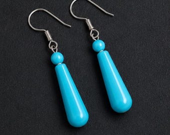 Boucles d'oreilles goutte d'eau turquoise en argent sterling | Bijoux bohèmes bleus faits main
