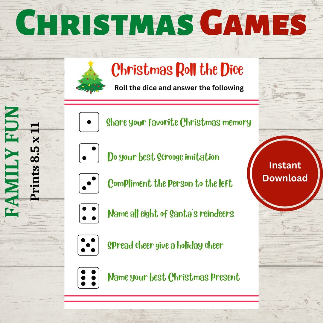 Christmas Roll the Dice Dice Games Family Fun Printable Party Game Game