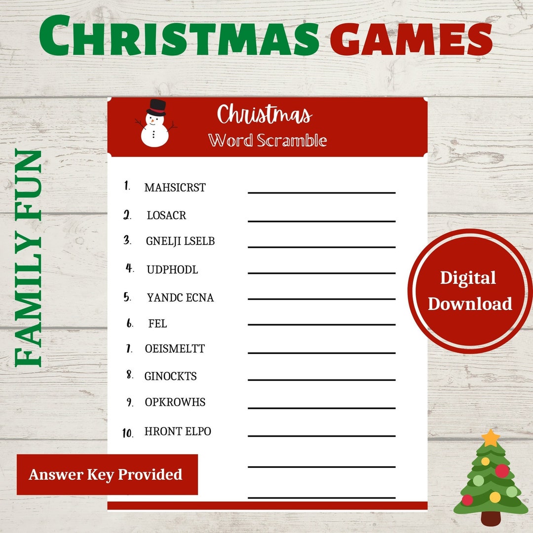 Christmas Word Scramble Answer Key Family Fun Printable Party Game Game