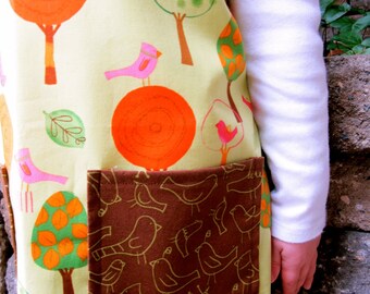 Lime Green and Brown Birds Child Apron