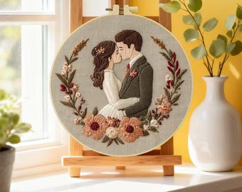 Embroidery Starter Kit, Romantic Love, Wedding, DIY Printed Cross Stitch Beginner, Hoop, Adult or Child, Gift or Decor, Valentine's Day