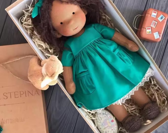 Mafalda Plush Doll, Handmade, Clothes, Shoes, Soft Body Cuddle Buddy, Gift Box, Spanish Latin Icon Comes Alive, Three Kings Day gift