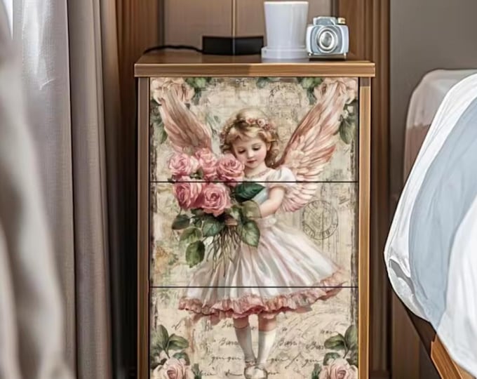 Transfer Decal, Decoupage, Angel Wings and Roses, Waterproof, 6x12, Decoupage or Poster, Adult or Child Decor, Angelic