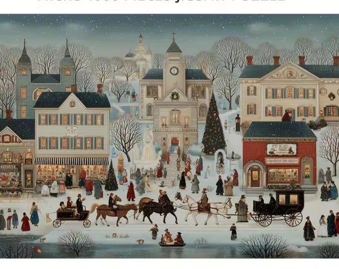 1000 Pieces Jigsaw Puzzle, Vintage Snowy Winter Street, Large 38x26 cm, Poster Included, Winter Season Party Fun, Preserve as Wall Decor