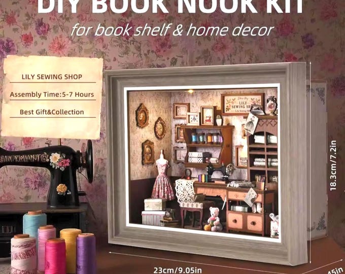 Featured listing image: Sewing Shop Replica Box, 3D Book Nook or Wall, DIY Puzzle, Minature Tailor Shop Model Kit, Adult or Teen, Gift Love of Fashion Arts, Classy