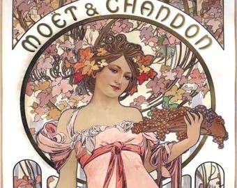 Diamond Painting Kit, Alphonse Mucha inspired, Vintage Nouveau, Round Drill, 30x40, Czechoslovakia Modern Art, Floral, Elegant, Sheek