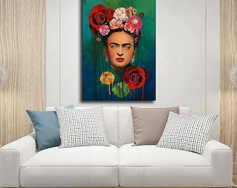 Paint by Numbers Kit, Frida Kahlo Portrait, LINEN Canvas, LARGE Sizes, Frame optional, Mexican Icon, Inspire, Practice Talent, Mother's Day
