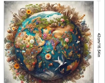 Full Embroidery Nature Craft Kit, Cross Stitch Wall Decor, Earth Environment, 14CT, LARGE Printed Canvas, Craft Global Garden Culture