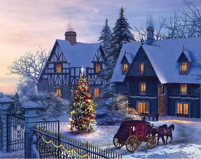 1000 Pieces Jigsaw Puzzle, Downton Abbey Winter Cottage, LARGE 70x50 cm, Code on Back, Box, Winter Season Party Fun, Preserve as Wall Decor