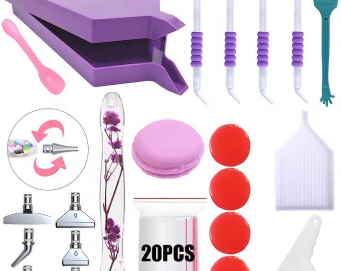 Diamond Paint Organizer, Tools-Pens-Trays, 20 Piece Set, Contain Crystals, Multiplacer included, Carrying Bag Optional, Beginner or Expert