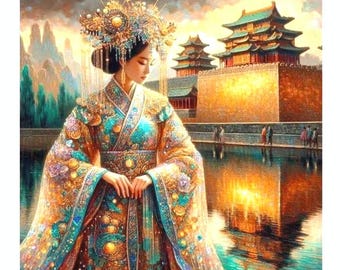 Diamond Paint Kit, Mosaic Kit, LARGE Canvas, Square Drill, Crystal Embroidery, Asia Art, She Who Walks in Sunlit Honor, Lunar New Year gift
