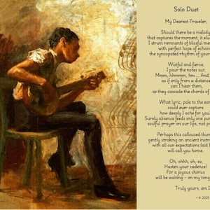 Set regalo per lui, 2 poster più biglietto d'auguri, poesia originale in duetto solista, dipinto di Thomas Eakins, crea un biglietto per il viaggiatore, dì "Mi manca il tuo amore"