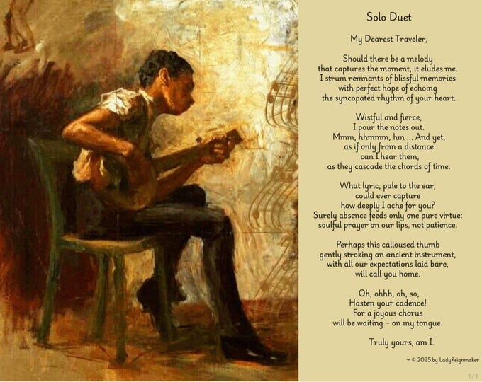 Gift for Him Set, 2 Posters plus Greeting Card, ORIGINAL Poem Solo Duet, Thomas Eakins Painting, Create Note to Traveler, Say Miss Your Love
