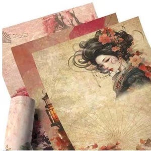 Classical Japanese Rice Paper, Ladies of the Village, Rose Tones, Scrapbook, Junk Journal, Decoupage, Cards or Planner, Gift Wrap, 8 pieces