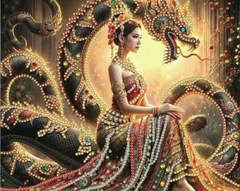 Diamond Paint Embroidery Kit, Crystals Mosaic Kit, Round Drill, 25 x 25 cm, Beginners, Decor or Gift, Asia inspired craft, Gift for Her