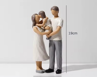 Family Figurine, Loving Embraces, Hand painted Resin, Table Desk Window Decor, 8x19 cm, Resembles Wood, Mother Father Daughter, Keepsake
