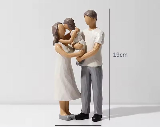 Holiday Figurine, Loving Family Embraces, Resin Holiday Table Decor, 8x19 cm, Mother Father Daughter, Family Statue