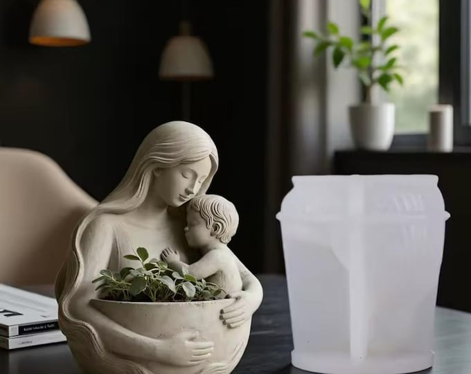 3D Silicone Mold, Christmas Holy Mother Child, Holder for Candle Plants or Buttons, 8.9x7.9 cm, Religious Art, Gift Portable Sculpture