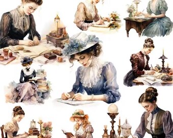 12 Stickers of Women Inspired to Write, BIG, Scrapbook, Planner, Collage, Junk Journal, Invitations, Decor, Vision Boards, Gift Intelligence