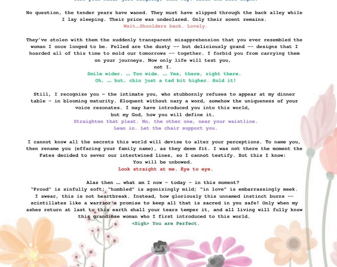 Featured listing image: Daughter Devotional, ORIGINAL Poem, Floral Design, 3 Sizes, Maturity, Daughter Bond, Graduation, Birthday, Feeling Daughters Coming of Age