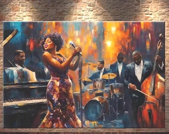 Jazz Diamond Painting Kit, Crystal Art, LARGE Sizes, Round or Square Drill, Bright DMC Colors Compliment Decor, Fun, Gift Art and Music