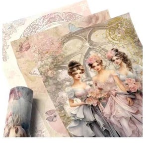 Papier de riz classique, Belles du bal, tons floraux doux, scrapbooking, journal intime, découpage, cartes DIY, emballage cadeau, 8 pièces