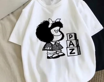 Mafalda Peace T-shirt, Latin Spanish Icon, Funny top, Cultura and Language, Comic T-shirt, Make Smiles, Adult or Child