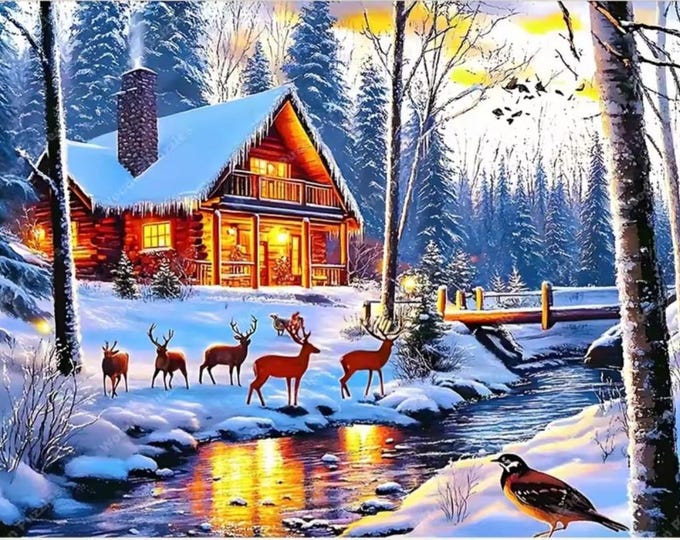 1000 Pieces Jigsaw Puzzle, Snowy Winter Cabin, Large, Boxed, All Winter Season Party Fun, Preserve as Wall Decor,