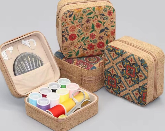 Mini Sewing Travel Kit, 4 Decorated Case Styles, Complete Tools, Threads, Scissors, Needles, Tape, Threading, Cute Craft on the Move