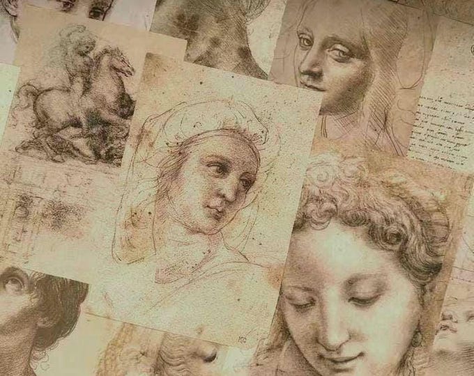 Leonardo da Vinci Sketches, Decorative Paper, Scrapbook, Decoupage, Junk Journal, Calendars, Collage, Book Illustrations, Cards, Gift wrap