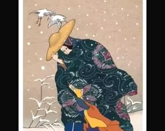 Japanese Canvas Posters, with Solid Wood Scroll Hanger Clips, 8 Different Image Options, Contemporary Ukiyo-e Art Wall Decor