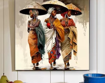 DIY Diamond Paint Kit, African Caribbean Women of Traditional Elegance, Round or Square Drill, DMC 447 Colors Mosaic Glued, Gift Kwanzaa