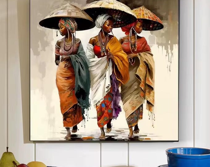 DIY Diamond Paint Kit, African Caribbean Women of Traditional Elegance, Round or Square Drill, DMC 447 Colors Mosaic Glued, Gift Kwanzaa