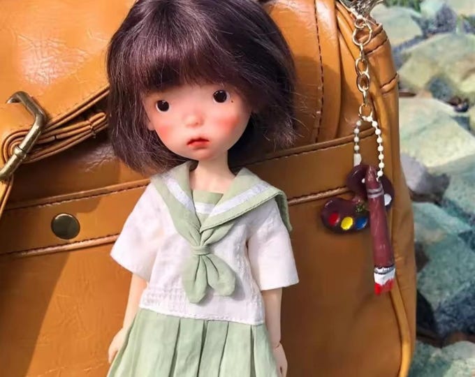 Art Doll Customizable Collectible, Little Girl, Handmade, Full Set, Dark Wig, Choose Skin, Clothes, Shoes, Makeup, 26 cm, Poseable BJD 1/6