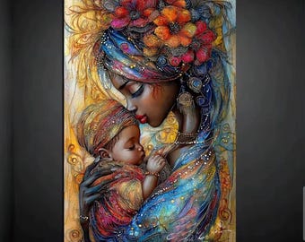 Baby of Mine, Diamond Paint Kit DIY, Round or Square Drill, Choose sizes, DMC Colors, DIY Beaded Mosaic, African Women Motherhood Bond