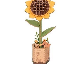 Wooden 3D Puzzle Flowers, Painted Carved Model to Assemble, 9 Flora Types, with Gift Card, Adult or Child, Unexpected, Heartfelt, Mother Day