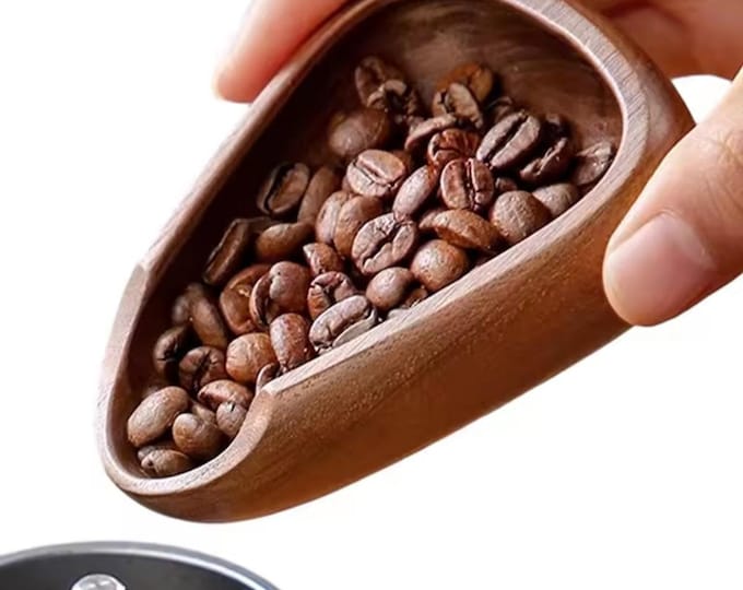 Coffee Bean Scoop, Solid Wood, Natural Shovel, Carved Tapered Spout, Measuring Tool Espresso, Tea Leaves, Flour, Bath Salts, Elegant Barista
