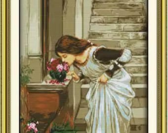 Printed Cross Stitch Kit, Embroidery Aida 14 16 or 11CT, Printed Cotton Fabric Canvas, Elegant Handcraft