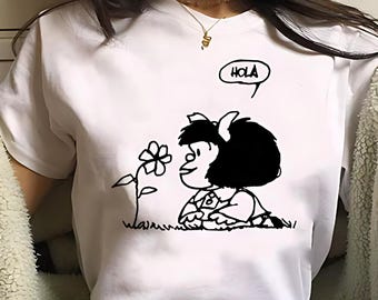 Mafalda Says Hola, Latin Spanish Icon,  Funny clothing, Cultura and Language, Comic T-shirt, Make Smiles, Adult or Child, Three Kings Day