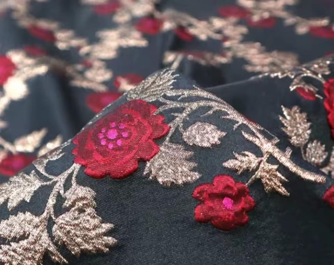 Fabric, Metal Wire Brocade Jacquard, DIY Sew Gown Suit Vest Jacket Coat, Upholstery, Collages, Fabric Art, 145cm Wide, Sold by Meters