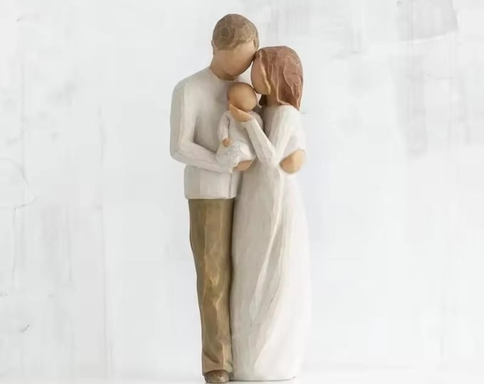 Family Figurine, Husband and Wife and Baby, Family Embrace, Resin Festive Table or Desk or Shelf Decor, 18 cm, Special Statue Doll