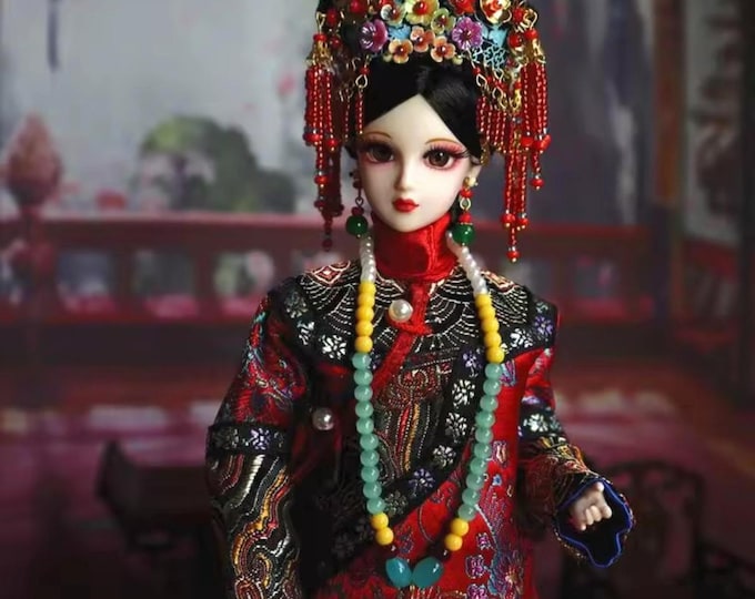 Art Doll, Customizable, Traditional Costume, Beaded Headdress, Handmade, 30 cm, Makeup, Full Set BJD, Delicate Details