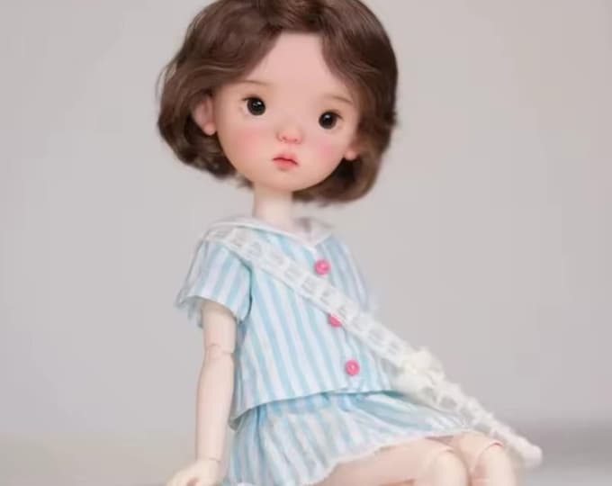 Art Doll Customizable, Little Girl, Handmade, Full Set, Dark Wig, Choose Skin Tone, Clothes Shoes, Makeup, 26 cm, Poseable BJD 1/6