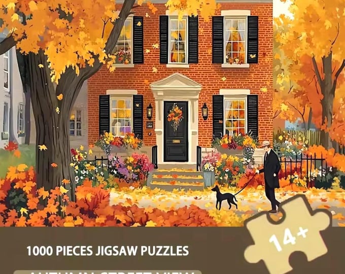 1000 Pieces Jigsaw Puzzle, Autumn Stroll in Falling Leaves, 38x26 cm, Code on Back, Seasonal, Halloween Party Fun, Preserve as Wall Decor