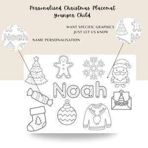 Foglio da colorare per tovagliette natalizie personalizzate, attività per bambini, per bambini, scatola della vigilia di Natale, regalo di riempimento per calze