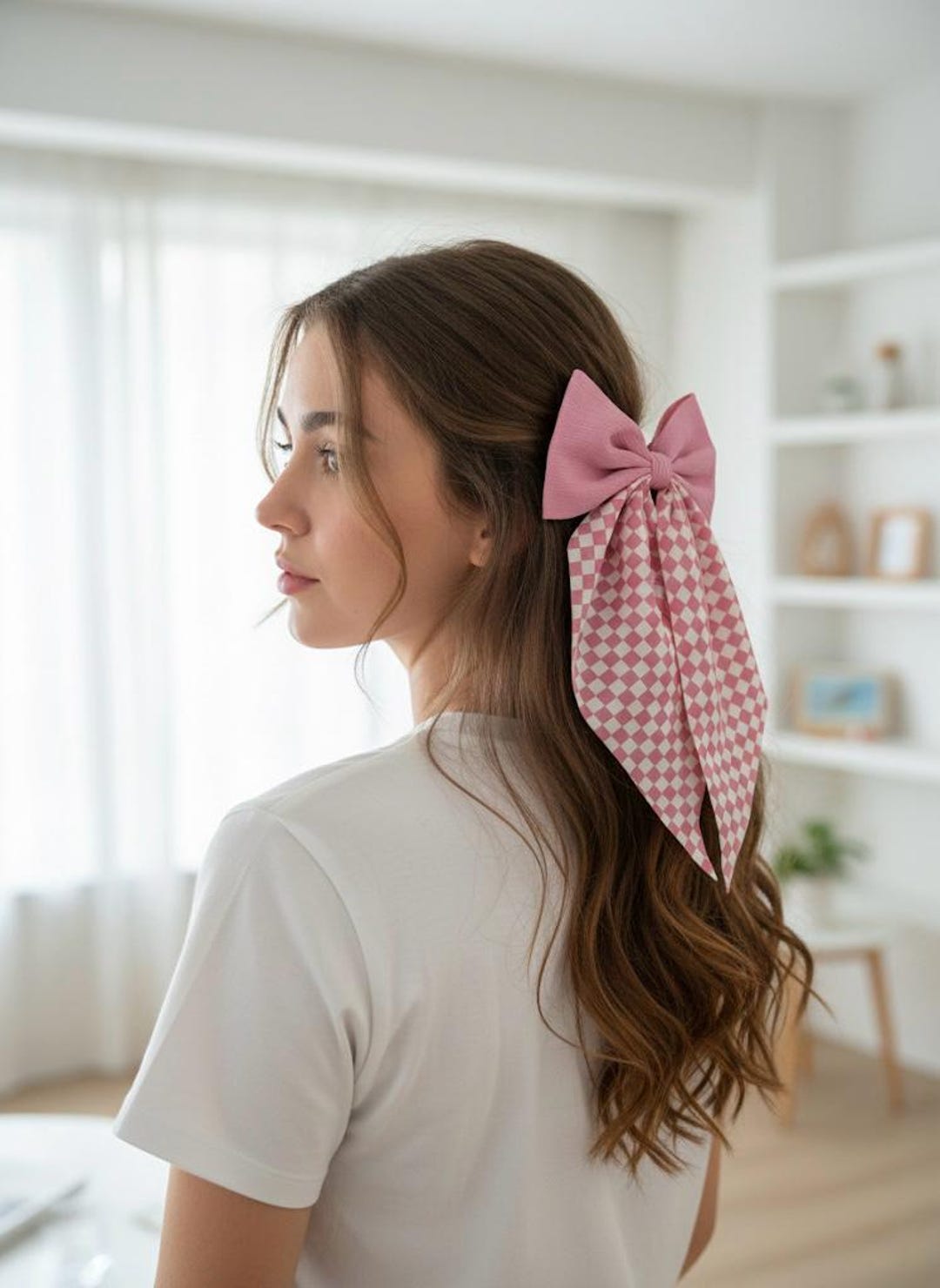 Large Checkered Hair Bow, Long Tails, Coquette Clip - Etsy