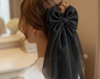 Black Oversized Hair Clip | Veil Bow | Gothic Wedding Accessory | Dramatic Dark Academia Bow